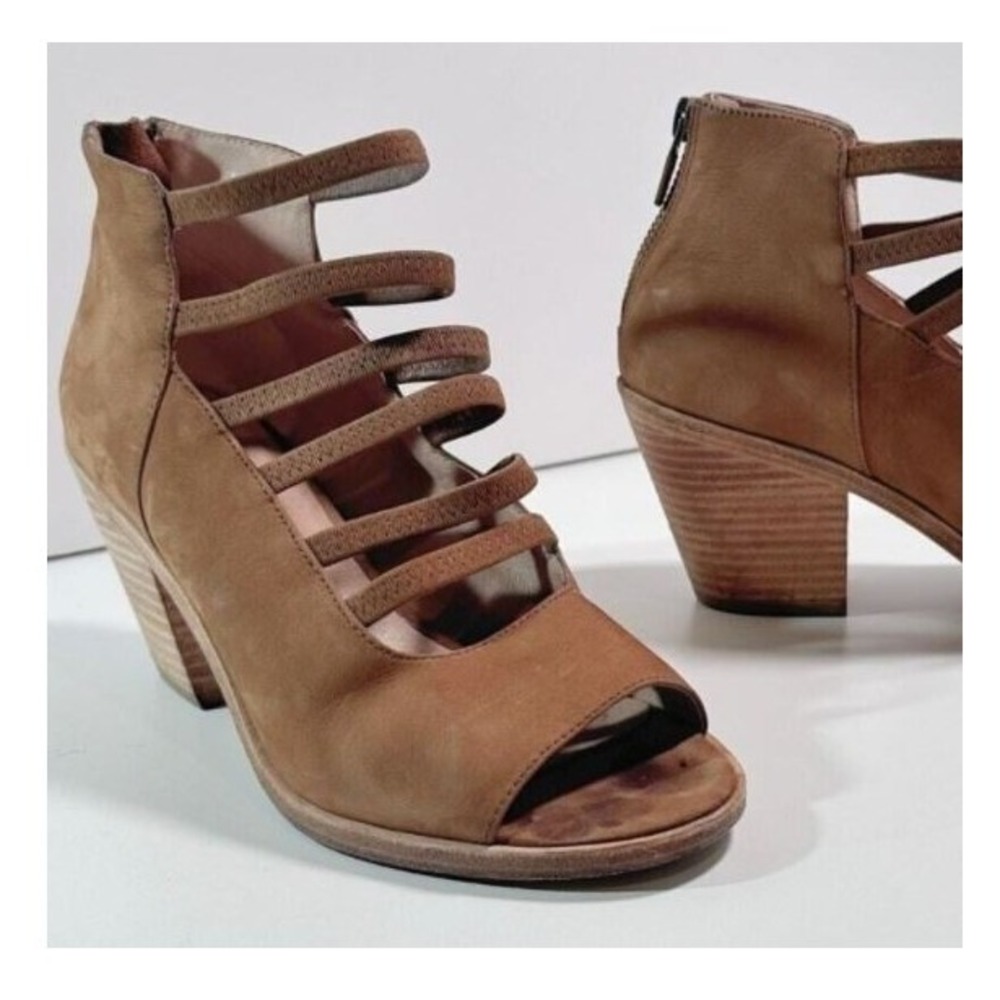 Eileen Fisher Vero Cucio Ankle Boots‎ Sz 7.5 Strappy Peep Toe Western Cowgirl